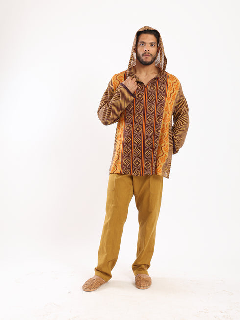 Hooded shirt in light printed cotton voile